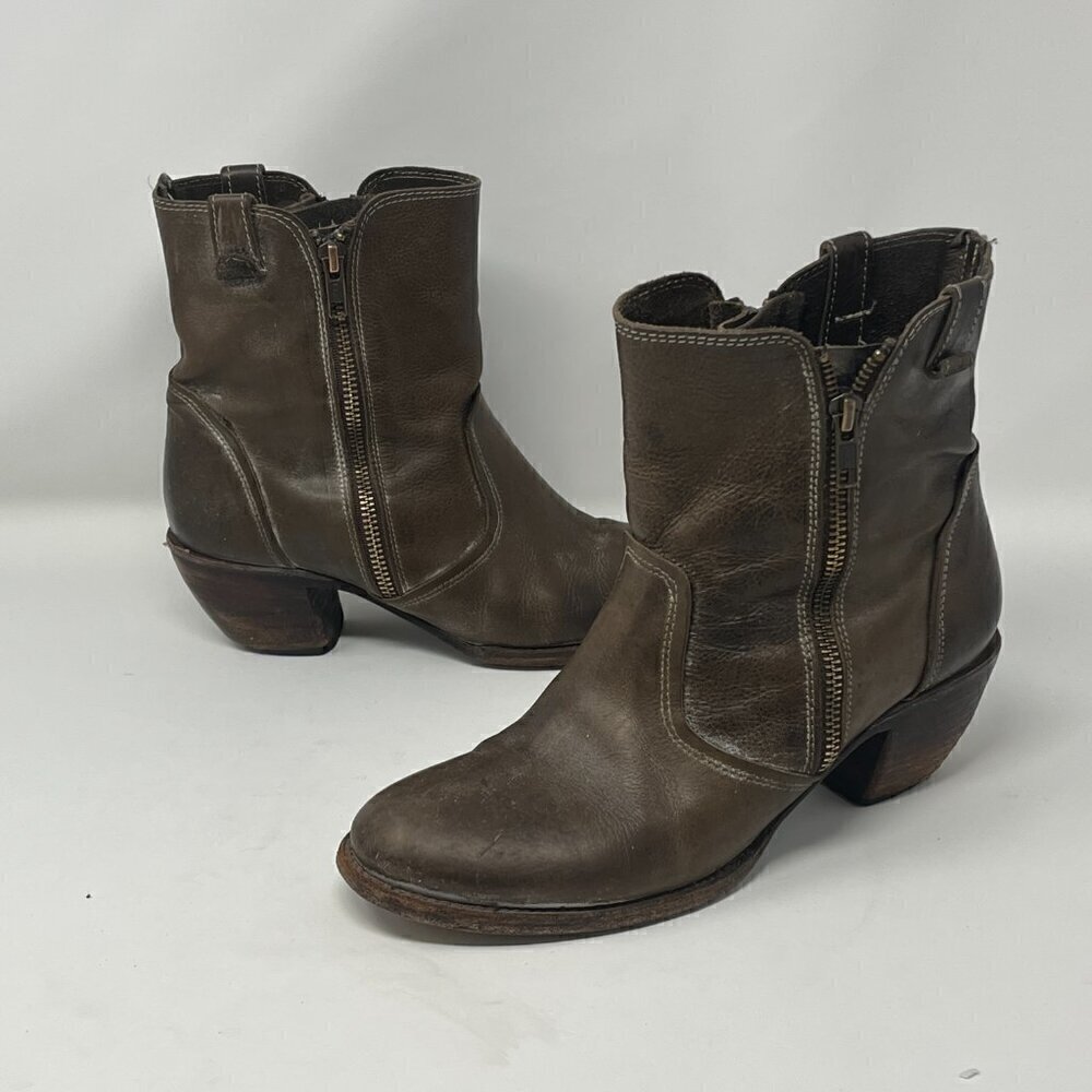 Freebird Austin double-zip leather ankle booties pre-worn 9 grey brown - Picture 12 of 15
